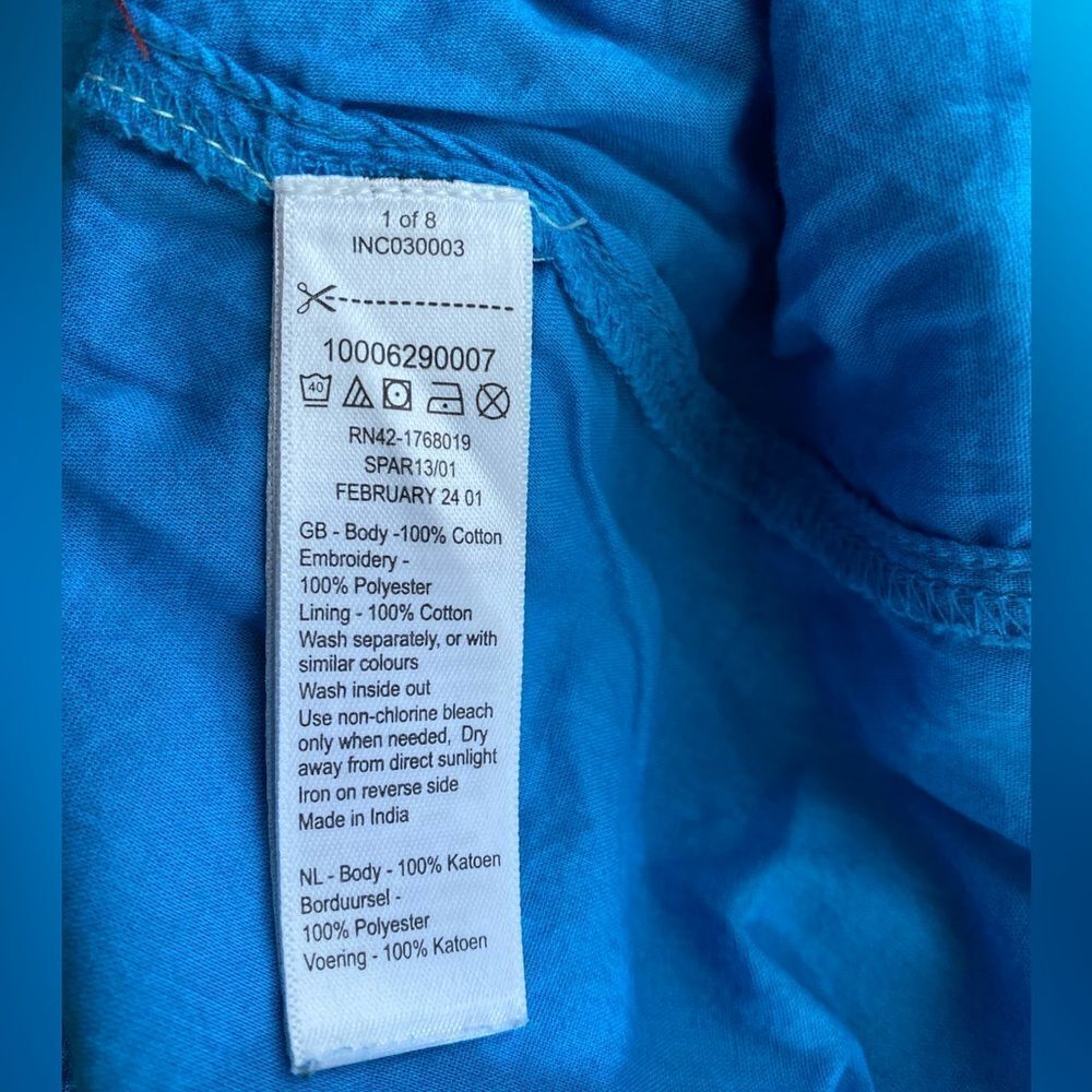 Monsoon Prue Embroidered Mini Dress Blue Lined 100% Cotton Ruffle Sz Small - Picture 13 of 15